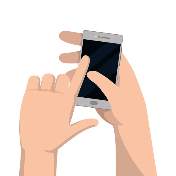 Mãos usando celular — Vetor de Stock