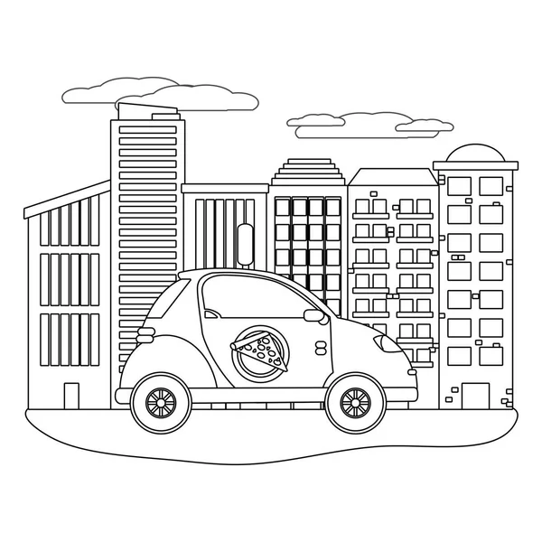 Delivery car in cityscape — Stock Vector