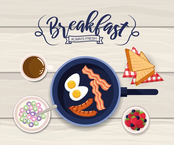 Délicieux œufs frits avec bacon et saucisses — Image vectorielle