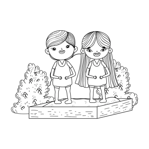 Bambini piccoli coppia nel paesaggio — Vettoriale Stock
