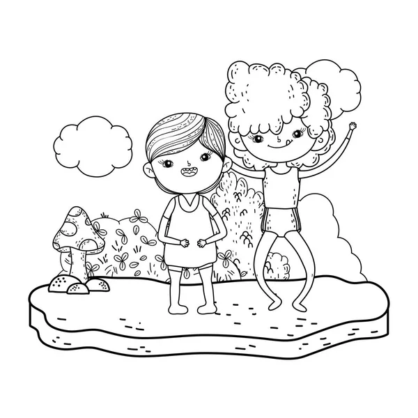 Niños pequeños pareja en el paisaje — Vector de stock