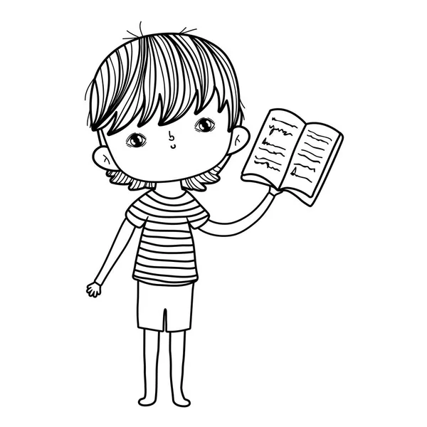 Happy little boy reading book — Stock Vector