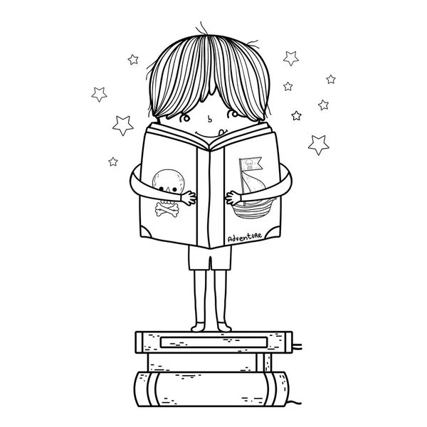 Gelukkige kleine jongen lezing boeken — Stockvector