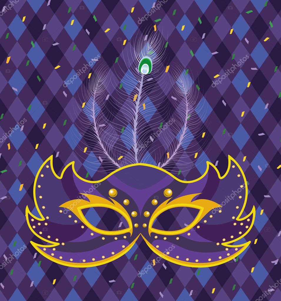 Mask with harlequin pattern background masquerade vector illustration graphic design