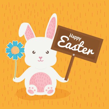 çiçek ve Paskalya etiketi ile sevimli tavşan
