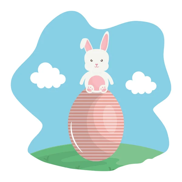 Милый кролик с пасхальным яйцом окрашены в ландшафт — стоковый вектор