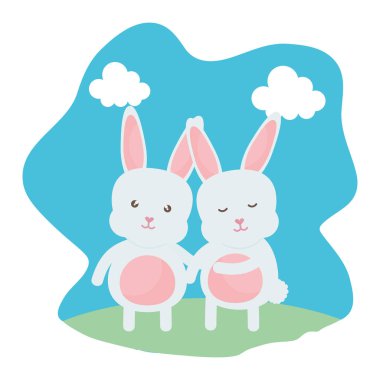 Peyzaj karakter sevimli tavşanlar