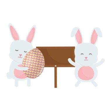 ahşap etiket karakteri ile sevimli tavşan