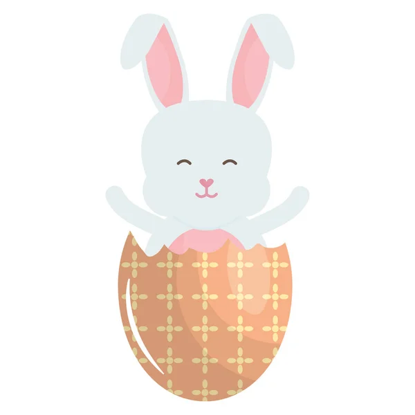 Lindo conejo con huevo de Pascua roto pintado — Vector de stock