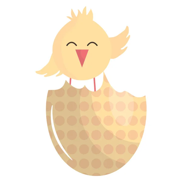 Little chick with egg broken easter character — Stock Vector