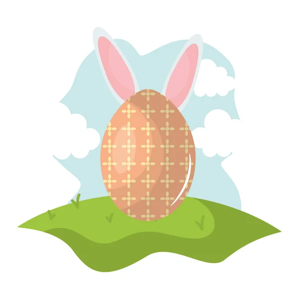 Huevo pintado con orejas de conejo pascua en el campamento — Vector de stock