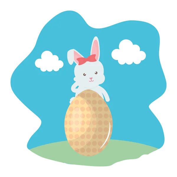 Lapin mignon avec oeuf de Pâques peint dans le camp — Image vectorielle
