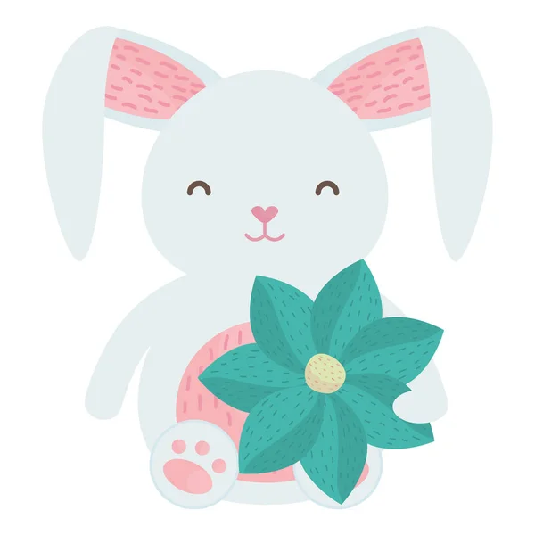 Cute rabbit with flower character — Stock Vector