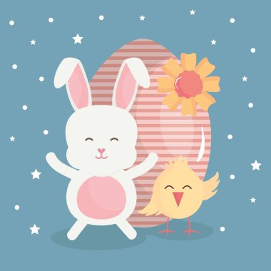 boyalı Paskalya yortusu yumurta ve civciv ile sevimli tavşan