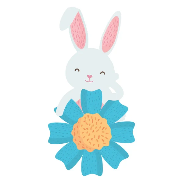 Niedliches Kaninchen mit Blumencharakter — Stockvektor