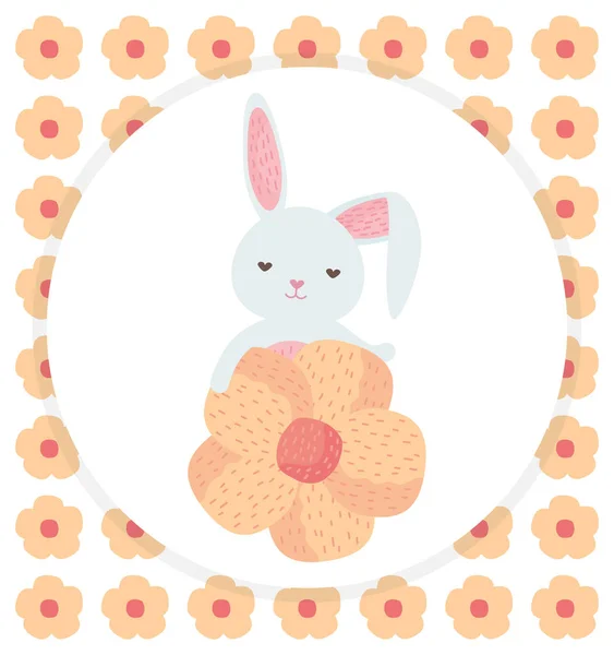 Cute rabbit with floral decoration character — Stock Vector