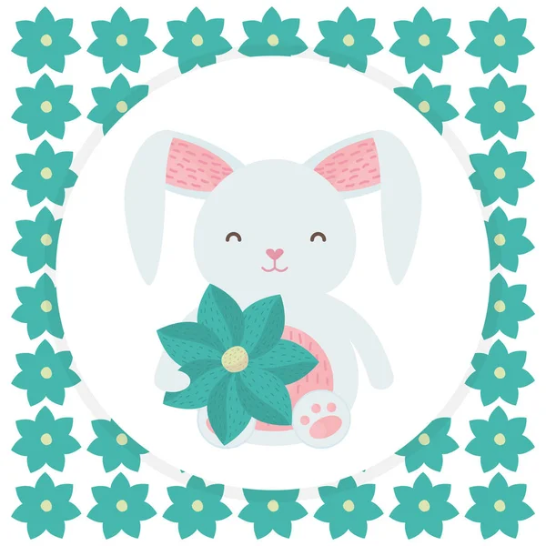 Schattig konijn met florale decoratie karakter — Stockvector