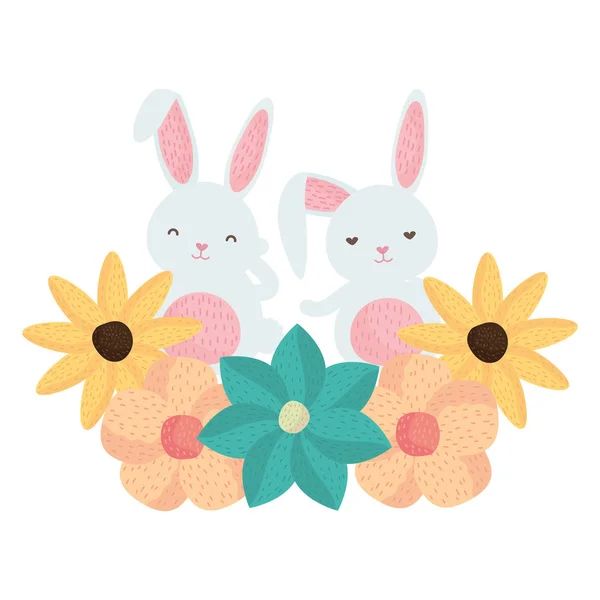 Roztomilý králík znakem květinové dekorace — Stockový vektor