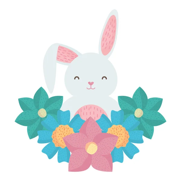 Cute rabbit with floral decoration character — Stock Vector