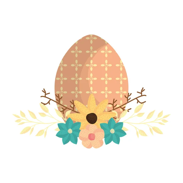 Ei bemalt frohe Ostern mit Blumen — Stockvektor