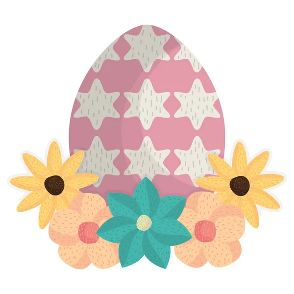 鸡蛋画了快乐的复活节与花 — 图库矢量图片