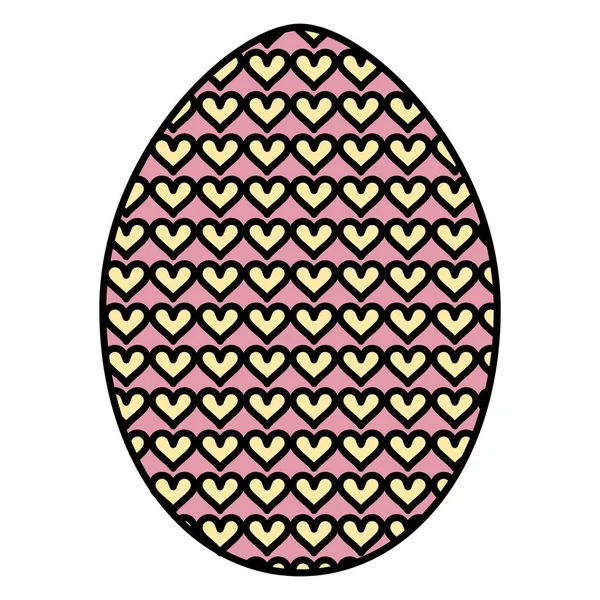 Huevo pintado feliz Pascua con patrón de corazones — Vector de stock