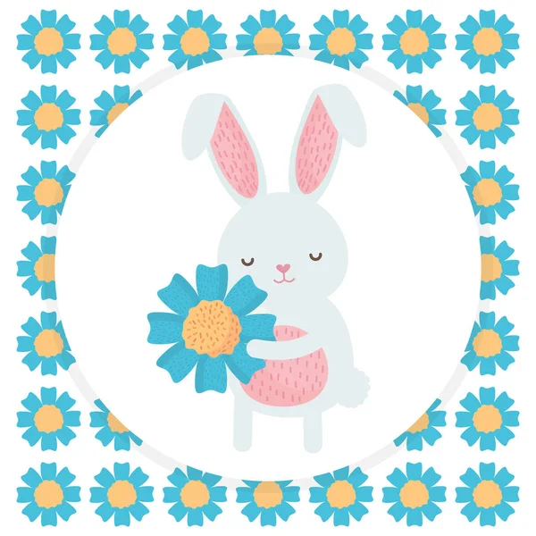 Lindo conejo con carácter de decoración floral — Vector de stock
