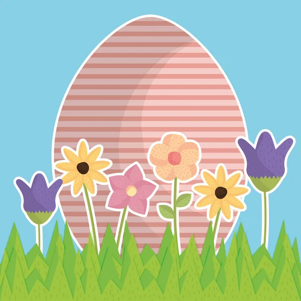 Huevo pintado feliz Pascua con flores — Vector de stock