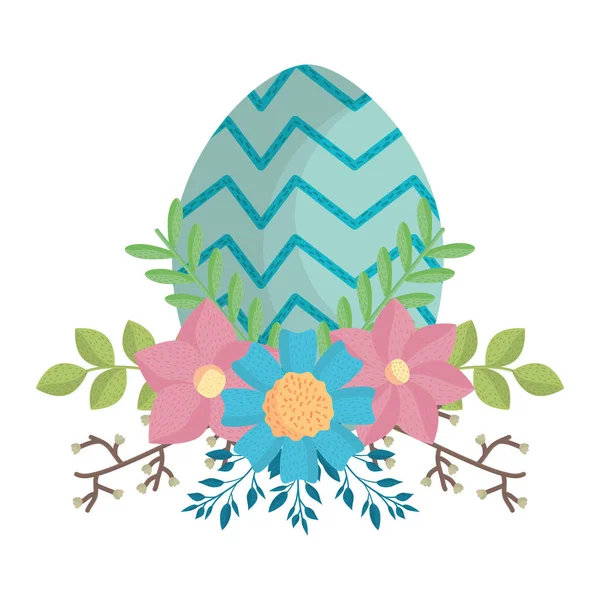 Egg painted happy easter with flowers — Stock Vector
