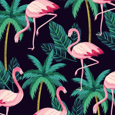 tropikal yaprak ve palm bacground ile flamish