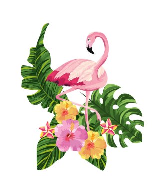 flemish with tropical flowers plants and leaves clipart