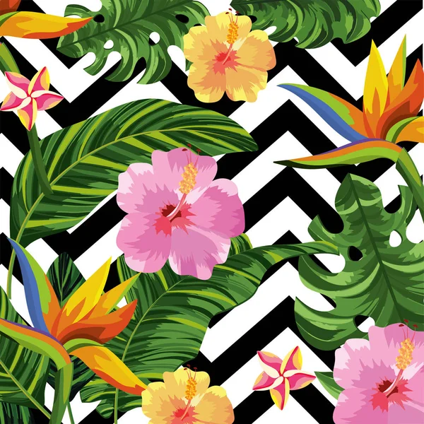 Tropiska blommor och blad med siffror bakgrund — Stock vektor