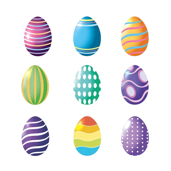 Feliz Pascua, poner huevos decorados a feliz celebración de Pascua — Vector de stock