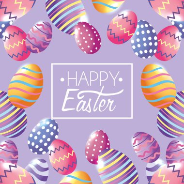 Mutlu Paskalya amblemi ile yumurta dekorasyon rakamlar arka plan