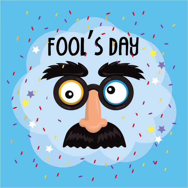 Funny mask with glasses and mustache to fools day — Stock Vector