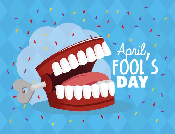 Gekke tanden aan de viering van de dag van de dwazen — Stockvector
