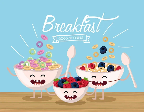 Cereal feliz com frutas e braços com pernas —  Vetores de Stock