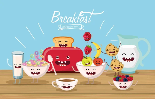 Leckeres und fröhliches Frühstücksbuffet mit Armen und Beinen — Stockvektor