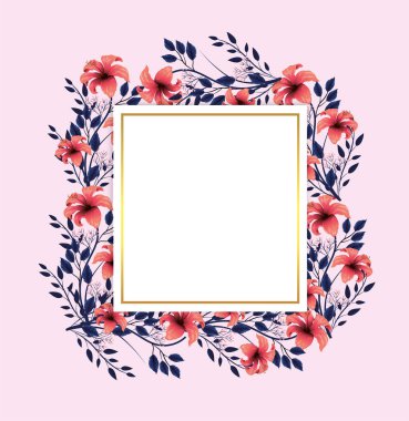 tropikal çiçek bitki ile kare etiketi