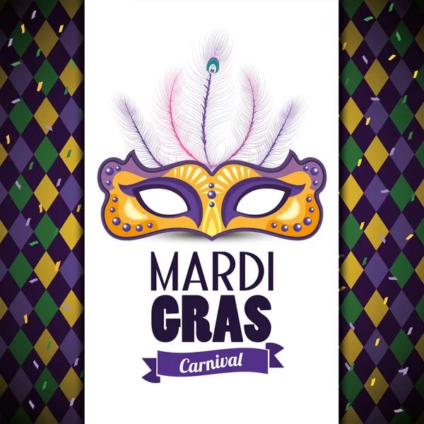 Cartão com máscara tradicional para evento mardi gras —  Vetores de Stock
