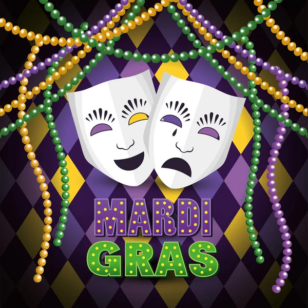 Máscaras e bolas de colar para celebração mardi gras —  Vetores de Stock