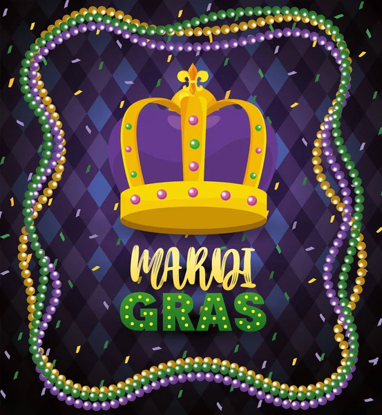 Coroa com bolas de colar para celebração mardi gras —  Vetores de Stock