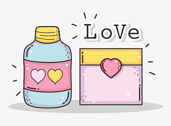 Botella de píldoras de amor con calendario para el día de San Valentín — Vector de stock