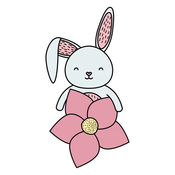 Lindo conejo con carácter de flor — Vector de stock