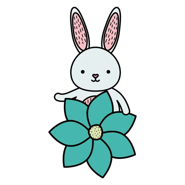 Cute rabbit with flower character — Stock Vector