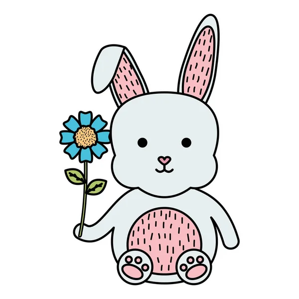 Lindo conejo con carácter de flor — Vector de stock
