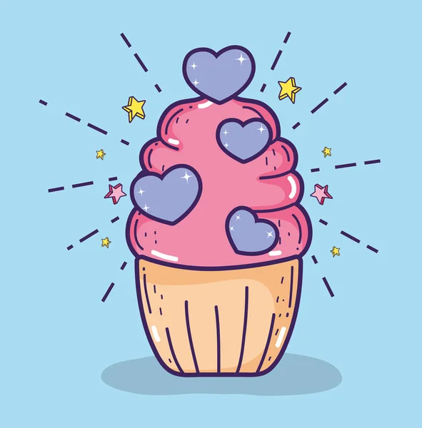 Muffin mit Herzen und Sternenschmuck zum Valentinstag — Stockvektor