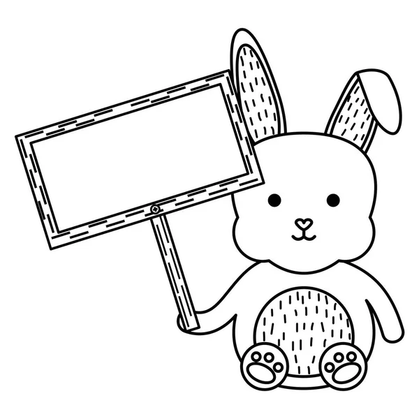 Kelinci lucu dengan karakter label kayu - Stok Vektor