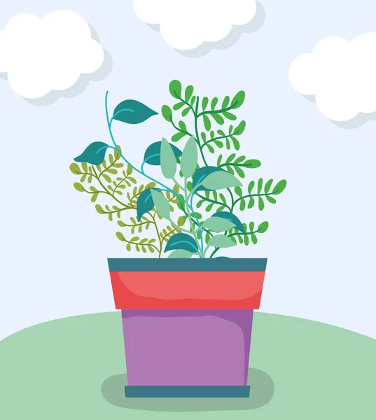 Plante naturelle avec feuilles branches à l'intérieur pot de fleurs — Image vectorielle