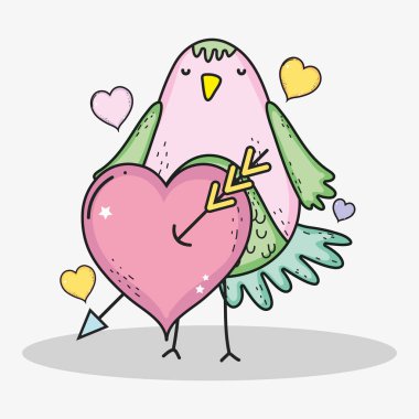 kuş Sevgililer günü kutlama için ok ve kalpler